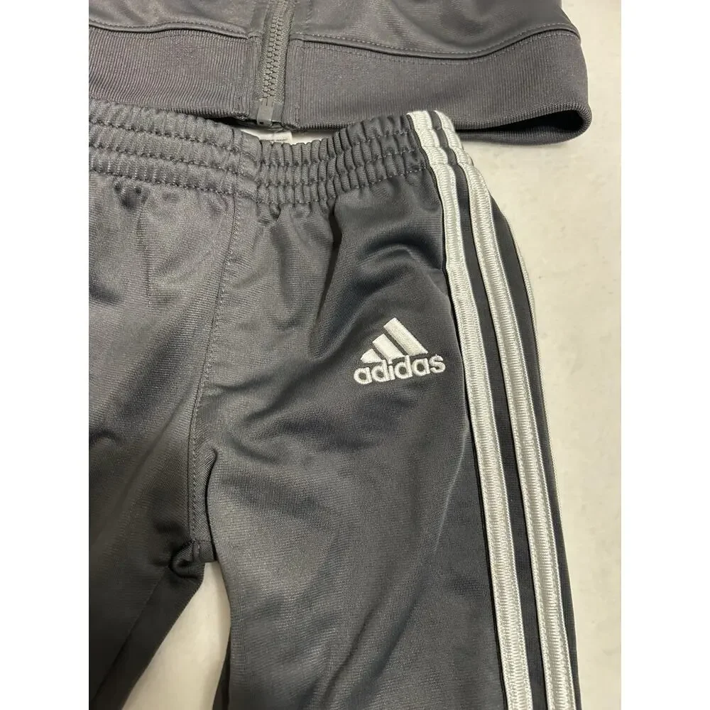 adidas Baby 2pc Track Jacket & Pants Set Gray Full Zip Logo 9-12 Months